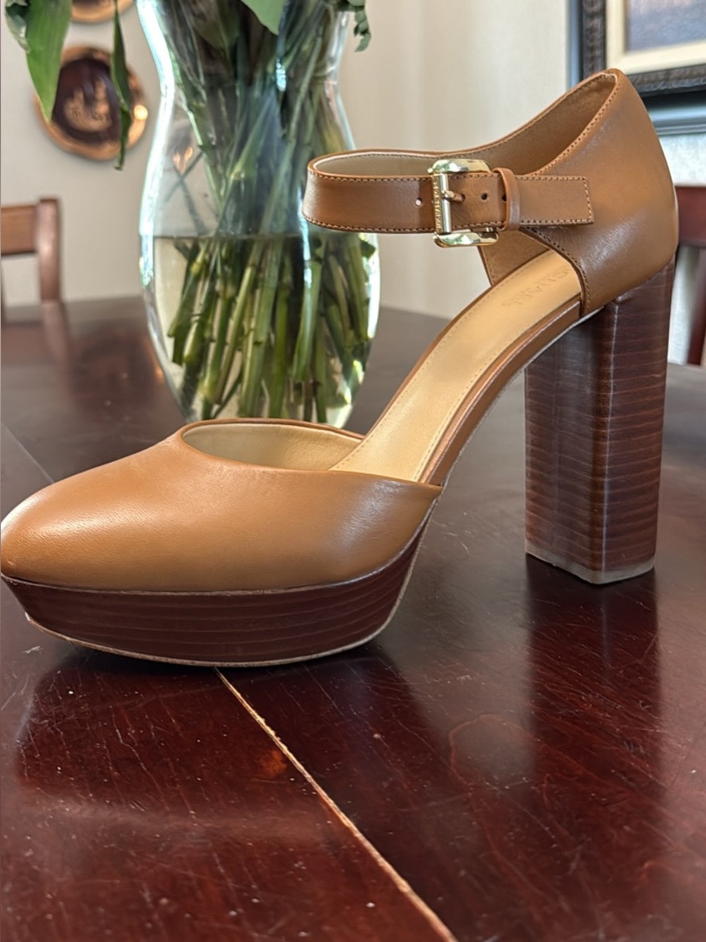 Michael Kors Mary Jane Platform Leather Heels – Cognac - Size 9M